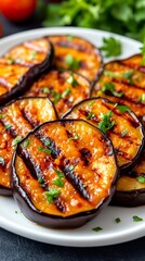 Grilled eggplant slices serving delicious vegetarian appetizer