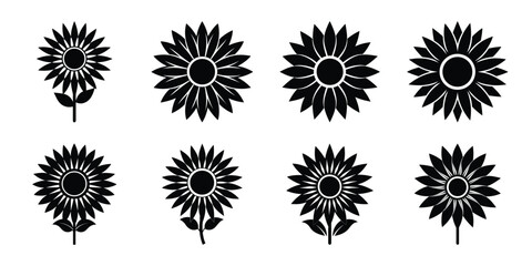 sunflower glow flowers vector icon set. Flowers isolated on transparent background. Flowers in modern simple.