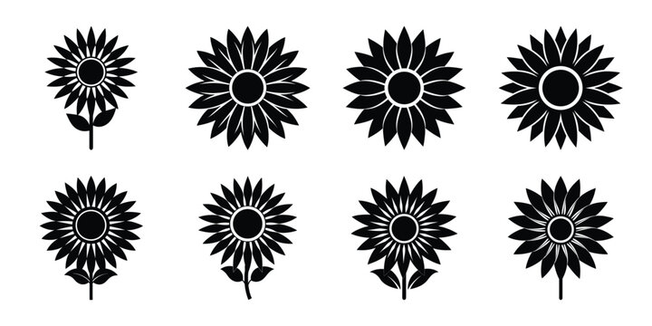 sunflower glow flowers vector icon set. Flowers isolated on transparent background. Flowers in modern simple.