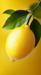Fresh lemon fruit hanging from a branch