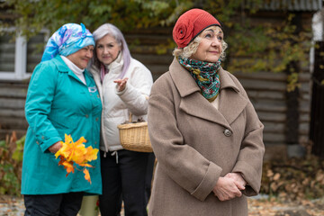 Portrait of three elderly rural women - a villager