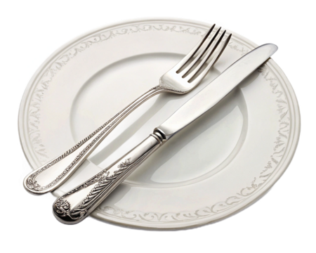  png transparent background  fork and knife on white plate