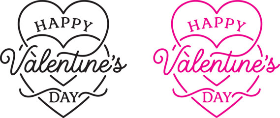 Happy valentine's day heart logo vector design in black and pink.