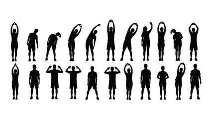 People stretching exercise silhouettes isolated on white background, Vector