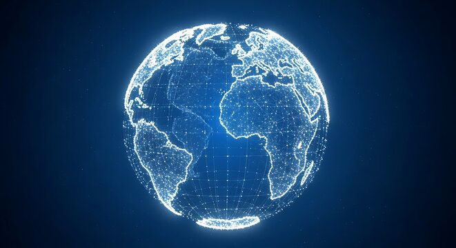 Glowing digital earth globe with connections and data streams