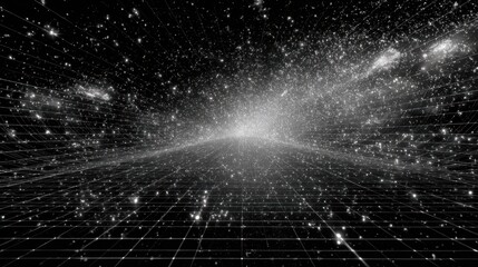 Futuristic Abstract Space Travel Scene with Stars and Grid Pattern