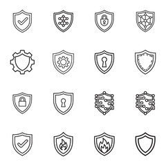 Cybersecurity icon set with outline style and silhouette elements