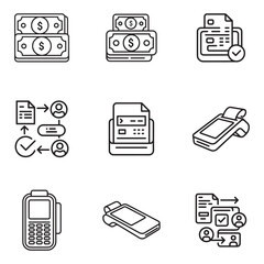 Finance and business future outline icons set with silhouette elements