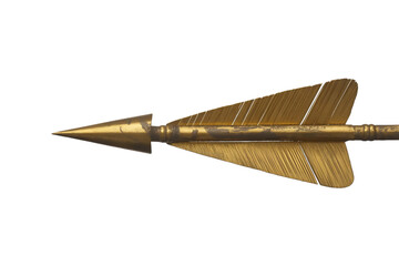 Ancient egyptian golden arrow with hieroglyphs and fletching isolated on transparent background