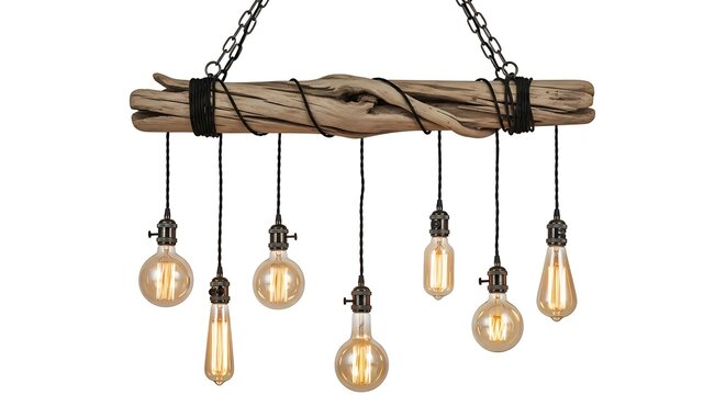Rustic driftwood chandelier with edison bulbs and chains - Powered by Adobe