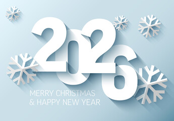 2026 Winter Holiday Greeting with Snowflakes and Long Shadow Design
