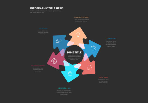 Colored Puzzle Arrows Infographic with Icons - Dark Background