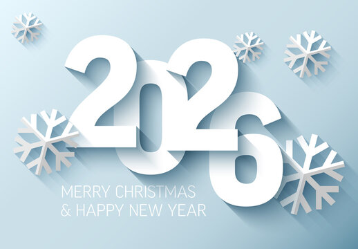 2026 Winter Holiday Greeting with Snowflakes and Long Shadow Design