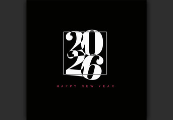 Happy New Year 2026 - Elegant Black and White Design