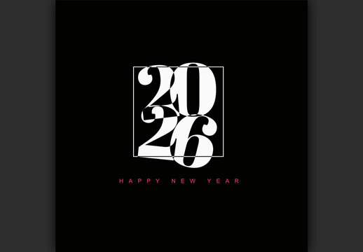 Happy New Year 2026 - Elegant Black and White Design