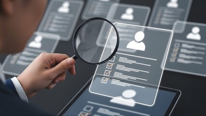 reviewing profiles using magnifying glass