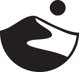 Black abstract desert dune and sun icon background circle