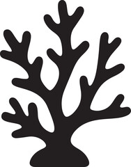 Black silhouette of a branching coral on a white background ocean