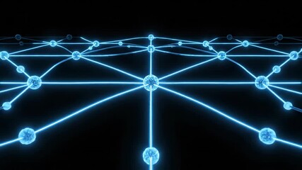 Abstract blue energy orb pulsing and expanding into radiant beams before forming a interconnected digital grid. Minimalist visualization of technological growth and network connectivity. - Powered by Adobe