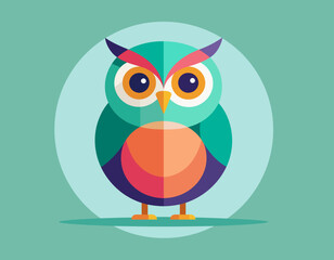 Stylized Owl Illustration on Teal Background, Modern Design