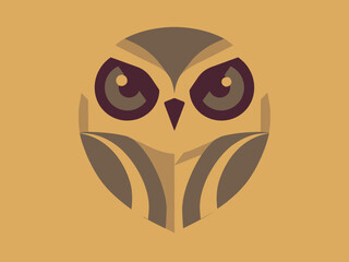 Abstract Owl Illustration with Geometric Shapes on Beige