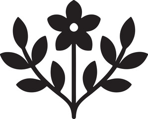 Black silhouette of a stylized flower with leaves white