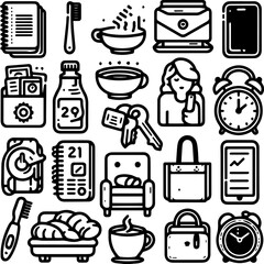 Cozy daily essentials flat lay with coffee, planner, and keys for organized living