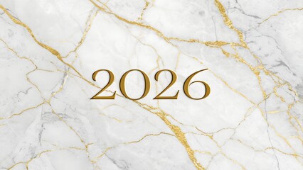 Golden 2026 new year on a white marble background with gold veins for celebrations