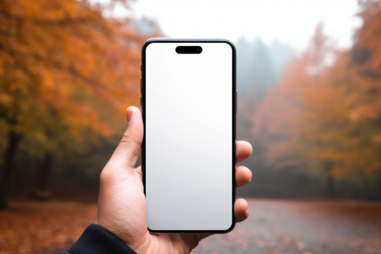 Smartphone mockup autumn background, transparent design
