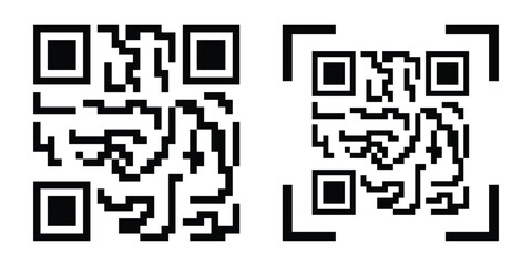 Fototapeta premium Fake template of qr code. QR code set with frame and dot elements Modern barcode design for app, payment, smart technology. Flat vector illustration.