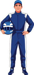 Naklejka premium Stylish flat design artwork capturing the friendly and composed demeanor of a grand prix race car driver
