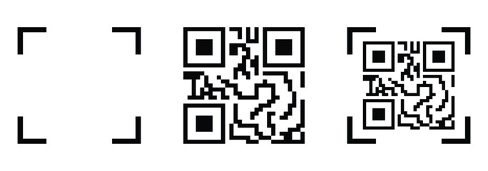 Fototapeta premium Fake template of qr code. QR code set with frame and dot elements Modern barcode design for app, payment, smart technology. Flat vector illustration.