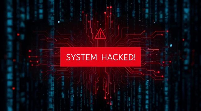 System Hacked Warning | Cyber Alert, Security Breach, Digital Threat, Tech Warning, Hacking Visual