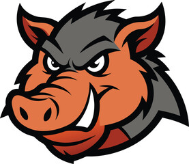 Aggressive wild boar hog mascot head with sharp tusks design