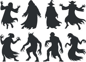 Collection of spooky monster and creature silhouettes
