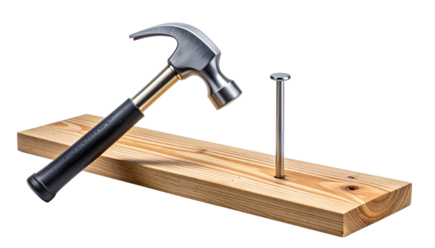  Steel Hammer with Embedded Nail isolated on transparent background