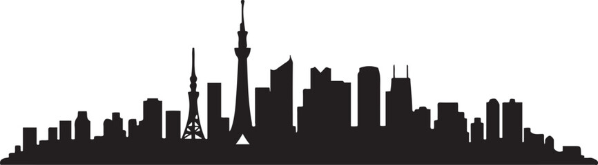 Obraz premium Tokyo Skyline Black Silhouette Japan Cityscape. Vector black silhouette