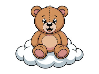 Obraz premium A cute brown teddy bear sits on a fluffy white cloud against a white background.