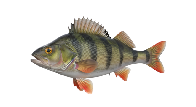 European perch, striped freshwater fish, realistic illustration