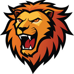 Roaring lion head mascot, fierce expression, dynamic bold strength