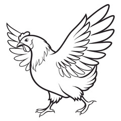 Obraz premium Dynamic Illustration of a Chicken with Wings Spread Wide Keywords: chicken, hen, bird, fowl