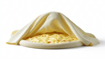 Freshly made pizza dough rising with topping under cloth