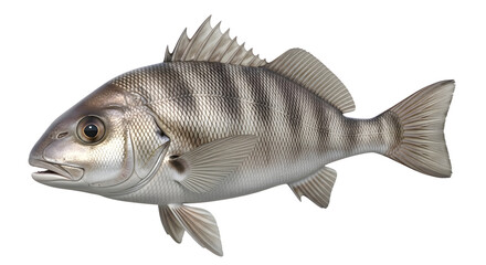 Obraz premium Stripped grey fish with fins and scales isolated on background