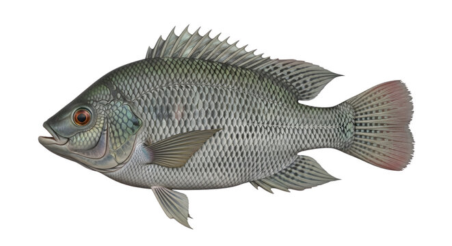 Detailed tilapia freshwater fish with scales and fins isolated