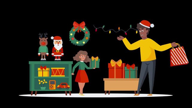 4K Christmas Shopping Animation Footage | 4K Colorful Holiday Shopping Animation | 4K Festive Christmas Market Shopping Animation | 4K Christmas Gift Shopping Animated Footage
