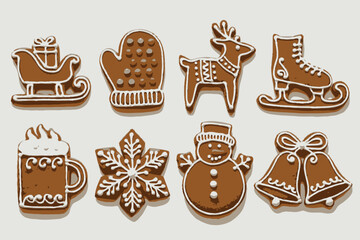 Gingerbread Christmas Cookies Set &ndash; Festive Holiday Shapes Including Snowflake, Reindeer, Snowman, Bells & More.