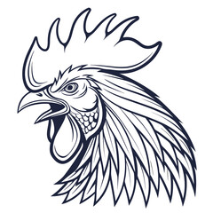 Fierce Rooster Head Illustration with Detailed Feathers chicken bird © Abu