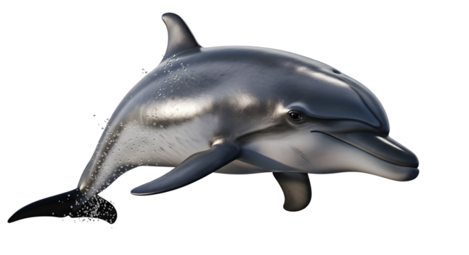 Dynamic dolphin gracefully leaping from water with sparkling drops
