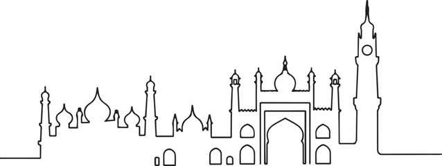 Obraz premium Lucknow Skyline Continuous Line Drawing. Vector black silhouette