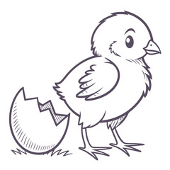 Newly hatched chick next to a broken eggshell chicken bird